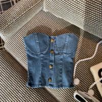 ราคา GUZILIAN เสื้อเกาะอกเดนิม สไตล์วินเทจ เสื้อเกาะอกแฟชั่นสำหรับผู้หญิง เกาะอกยีนส์แฟชั่น (25752975684)