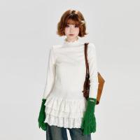 ราคา Tagkita เสื้อยืดแขนยาวคอสูงครึ่งตัว ขอบลูกไม้ (26118755766)