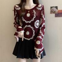 ราคา เสื้อถักลูกไม้สีแดงไซส์ใหญ่ (126413493409)