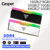 ราคา Casper RGB DDR4 หน่วยความจำ RAM 16GB 32GB 2666 3200 3600MHz สำหรับเกมมิ่ง เดสก์ท็อป คอมพิวเตอร์พีซี สีขาว ดำ (23688324768)