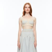 ราคา AW23 JANESUDA Single breasted crop top เสื้อครอปลูกไม้ เสื้อครอปลายสก๊อต เสื้อเกาะอกสายเดี่ยว (21723311513)