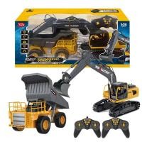 ราคา รถบังคับ HUINA 13556 1 24 9CH RC Engineering Truck 2 IN 1 Excavator Dump Truck (24920440895)