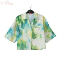 ราคา By Pena เสื้อเชิ้ตแขนสามส่วน ลายมัดย้อม Tie Dye Art สีเขียว ฟ้า BPSL032603 (126798953075)