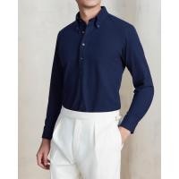 ราคา WARDROBE MINISTRY เสื้อโปโลแขนยาว The Ivy Button Down Collar Cotton Piqué Pullover Shirt in Navy (25669868331)