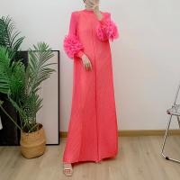 ราคา Maxi Pleated Dress Round Neck Embroidery Spliced Full Sleeve Dresses 2025 New Clothing Womens Fashion (24362553876)