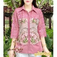 ราคา เสื้อเชิ้ตผู้ใหญ่ เสื้อลินิน แต่งลูกไม้ ปักลายดอก สวยหรู (24978422117)