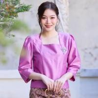 ราคา ชุดร้านญาณิศชา ผ้าไทย เสื้อผ้าไหม สีชมพู ผ้าถุงทอลาย อัดกาวอย่างดี ชุดออกงาน ชุดไปวัด ชุดทำบุญ (23660382764)