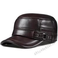 ราคา หมวกแบนหนังแท้สำหรับผู้ชายหมวกเบสบอลโบราณ Cowhide ที่มีหูอบอุ่น COD ฤดูหนาวหมวกหนังแท้ผู้ชายหมวกแบนกองทัพทหารหมวกผู้ชายที่สง่างามหมวกเบสบอลอังกฤษวินเทจหนังวัวหูหมวกอบอุ่น HOM TH (25586679027)