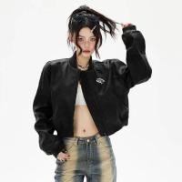 ราคา 2025 Spring and Autumn New Fashionable Retro Versatile High end Feeling American Motorcycle Baseball Jacket Leather Jacket for Women (25602563276)