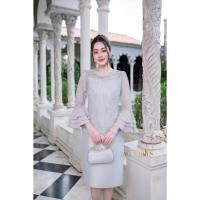 ราคา เดราออกงาน เดรสผ้าไหมลูกไม้แขนยาวพุ่มระบายเป็นชั้นสวยหรูสง่างาม 2 สี ชมพู เทาเงิน S 3XL (23350993883)