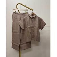 ราคา ชุดเซ็ท เสื้อ กางเกง ผ้าลินินแท้ เสื้อคอปก แขนในตัว กางเกงแปดส่วน ทรงตรง ซิปข้าง ยางยืดหลัง สีพื้น (126314585049)