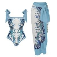 ราคา 2023 New Fashion Elegant Floral Print Double sided Pattern Bikini Sets Swimsuit and Skirt Women Reversible Swimwear Luxury Bowknot Beach Dress Symmetrical One Piece Swimwear Cover Up Brazilian Bathing