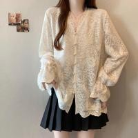ราคา เสื้อแขนยาวคอวีปักลูกไม้ ไซส์ใหญ่ ดีไซน์แขนระบาย หรูหรา (126373643452)