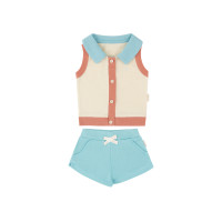 ราคา Everyday Sweet Clara Cotton 100 เสื้อโปโลเอวลอยผ้าตัดสลับสี ดีเทลกางเกงขาสั้นผ่าข้าง (126532642719)