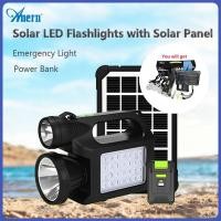 ราคา Anern Solar Flashlights Heavy Duty Solar Rechargeable LED Flashlight with Solar Panel Emergency Light Wall USB C Power Bank For Hiking Camping Home Emergency Light (25268299927)