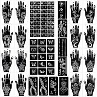 ราคา Henna Tattoo Stencils Kit 18 SheetsHenna stencils for hands Temporary Tattoo Stickers for Women and Girls Face Paint Body Art (24889580918)