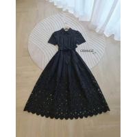 ราคา เดรสสีขาวฉลุลาย S 5XL Maxi Dress เดรสสาวอวบเดรสสีดำแขนสั้นกระดุมหน้า สายผูกเอว งานป้าย Orange Juice (26237168638)