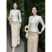 ราคา ชุดเข้าเซท เซทเสื้อและกระโปรง ชุดไทย เซทผ้าไทย สีครีมงาช้าง ชุดสวย ไปวัด ทำบุญ ชุดเรียบร้อยพร้อมส่ง (25364625206)