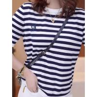 ราคา QIAOXIZI เสื้อยืดแขนสั้นลายขวางแฟชั่นใส่สบายสำหรับผู้หญิง (25034560488)