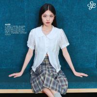 ราคา ALICE SP120 เสื้อคอบัวลูกไม้ แหวกหน้ากระดุมมุก ผ้าซีทรูมีซับ สไตล์เกาหลีหวานละมุน (126602539205)