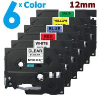 ราคา 6 Color Tape for Brother PTouch 12mm TZe TZ 131 231 431 531 631 731 Black Print on Clear White Red Blue Yellow Green Label Cassette Compatible with P Touch P Touch PT H107B Labeler Label Maker Printer
