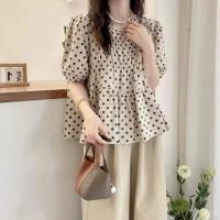 ราคา AIYITI เสื้อแขนพองลายจุดสไตล์ยุโรป หลวม (25109137171)