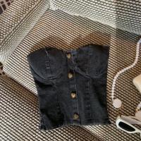 ราคา GUZILIAN เสื้อเกาะอกเดนิม สไตล์วินเทจ เสื้อเกาะอกแฟชั่นสำหรับผู้หญิง เกาะอกยีนส์แฟชั่น (25752975681)