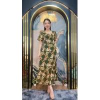 ราคา ชุดเดรสยาว ผ้าชีฟอง ย่นอก 171 แขนระบาย กระโปรงระบายชาย1ชั้น ลายดอกใหญ่ (126470770074)