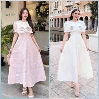 ราคา ชุดเดรสกระโปรงยาว ผ้าลูกไม้อัดกาวอย่างดีทั้งชุด ตัวชุดเป็นทรงสวย ใส่สบาย (24316535767)