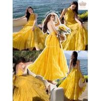 ราคา Sunness dress เดรสอลัง เดรสหรู ชุดออกงาน ชุดเที่ยว เดรสยาว ชุดไปทะเล เดรสสีเหลือง รุ่นใหม่ ชุดดินเนอร์ (15307956957)