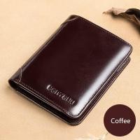 ราคา กระเป๋าสตางค์หนังแท้สำหรับผู้ชายกระเป๋าสตางค์แนวตั้งทรงสั้นสำหรับผู้ชายสีกาแฟดำ (8275348670)
