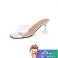 ราคา รองเท้าส้นสูง size 35 42 รองเท้าแก้ว ส้นแก้ว รองเท้าส้นใส แต่งยางใส สีเงิน 2966 (11881881811)