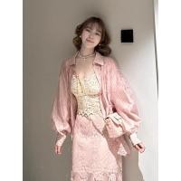 ราคา XUECAIQI ชุดเดรสลูกไม้สีชมพูไซส์ใหญ่ (25897440743)