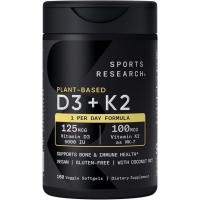 ราคา ffxpiu Sports Research Vitamin D3 K2 with 5000iu of Plant Based D3 100mcg of Vitamin K2 as MK 7 Non GMO Verified Vegan Certified 160 Liquid Softgels (26201330454)