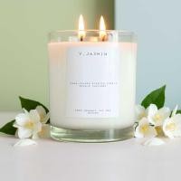 ราคา เทียนหอม กลิ่น V Jasmin มะลิ อบอุ่น 300g 10 14 oz 45 55 hours Double wicks candle Soy Wax scented candle (26148902486)