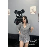 ราคา 099 เสื้อเชิ้ตลายริ้ว ดีเทลแต่งกระดุม หน้า หลัง (22076707949)