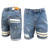 ราคา JUST JEANS Mens Shorts กางเกงยีนส์ขาสั้นชายสีบลูฟอกสนิมแต่งขาด แถบหนังขาว Size 28 42 รับชำระปลายทาง (10580643491)