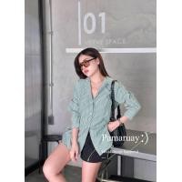 ราคา 099 เสื้อเชิ้ตลายริ้ว ดีเทลแต่งกระดุม หน้า หลัง (22076707948)