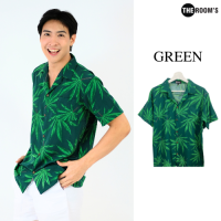 ราคา THE ROOMS เสื้อฮาวายผู้ชาย ใส่เที่ยวทะเล ไม่ต้องรีด ผ้านุ่ม ลายใบไม้สีเขียว (23296443433)