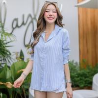 ราคา 099 เสื้อเชิ้ตลายริ้ว ดีเทลแต่งกระดุม หน้า หลัง (22073292243)