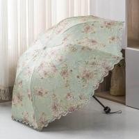 ราคา ร่มลูกไม้ลายดอกไม้หรูหราของผู้หญิงร่มพับแมนนวลกันฝนสดใสเคลือบไวนิลป้องกันแสงยูวีสองชั้น (10868719389)