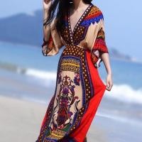 ราคา ชุดเดรสปีใหม่ สีแดง ชุดเดรสผู้หญิง สไตล์โบฮีเมี่ยน เสื้อคอวี ตั้มใต้อก พร้อมส่ง (12412957336)