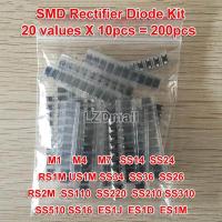 ราคา 200 ชิ้น SMD วงจรเรียงกระแสไดโอดสารพันชุด 20 ค่า x 10 ชิ้นประกอบด้วย M1 1N4001 M4 1N4004 M7 1N4007 SS14 1N5819 SS24 RS1M FR107 US1M SS34 1N5822 SS36 SS26 RS2M SS110 SS220 SS210 SS310 SS510 SS16 ES1J E
