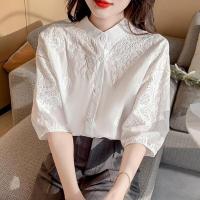 ราคา Cotton Blouse Women Fashion Casual Loose White Shirt Korean Style New Embroidery Tops (15602392564)