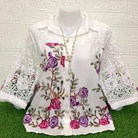 ราคา เสื้อเชิ้ตคอปกกะดุมหน้า งานปักไหมพรม แต่งแขนลูกไม้สวยๆ (25307612359)