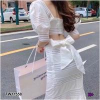 ราคา TT11558 Set เสื้อครอปคอเหลี่ยม กระโปรงยาวผูกหลัง (23085878814)