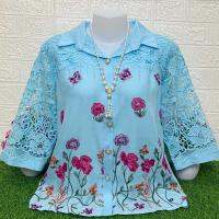 ราคา เสื้อเชิ้ตคอปกกะดุมหน้า งานปักไหมพรม แต่งแขนลูกไม้สวยๆ (25307612399)