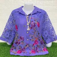 ราคา เสื้อเชิ้ตคอปกกะดุมหน้า งานปักไหมพรม แต่งแขนลูกไม้สวยๆ (25307612349)