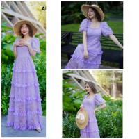 ราคา Love lady เดรสลูกไม้สีม่วง (24300555889)
