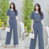 ราคา TT18947 set 2 ชิ้น เสื้อทรงครอปคอเหลี่ยม แขนพอง กางเกงเอวสูงขายาว (23087437368)